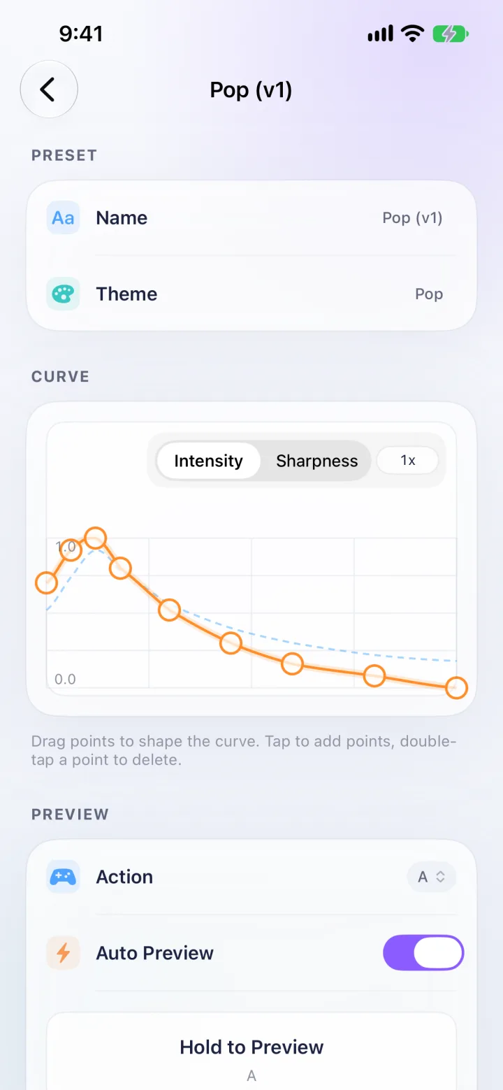 Curve Studio 正在编辑触感预设的强度曲线