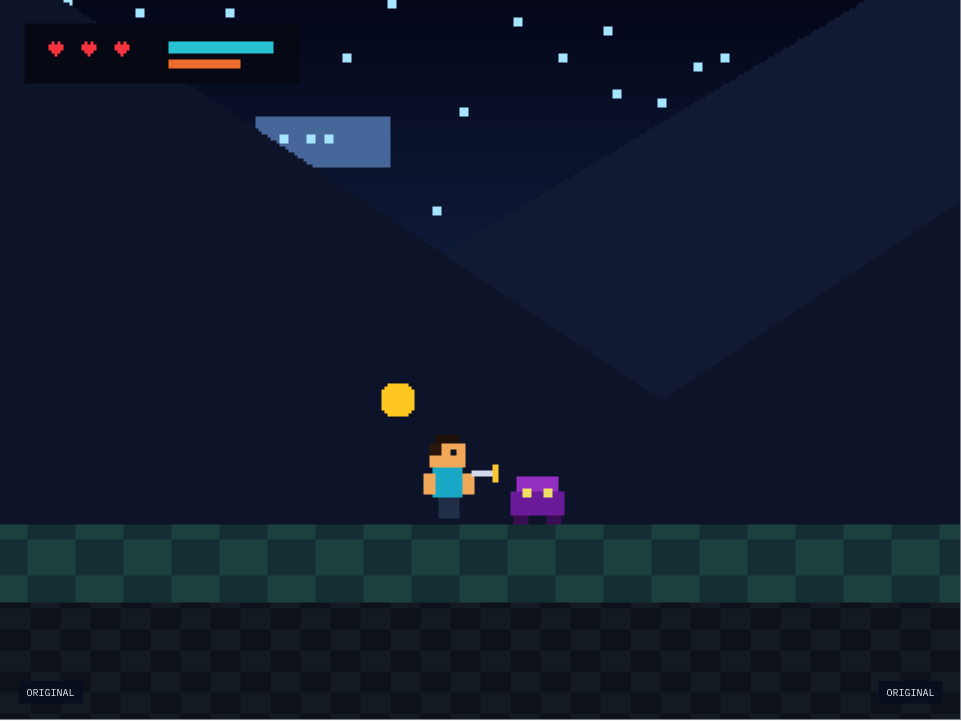 Retropa-owned pixel scene with a character and night landscape